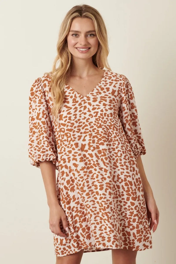 Mittoshop Animal Print Puff Sleeve Mini Dress.