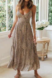 Animal Print Scoop Neck Midi Cami Dress with Tied Back.