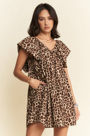 Davi Dani Animal Printed Velvet Ribbon Mini Dress.