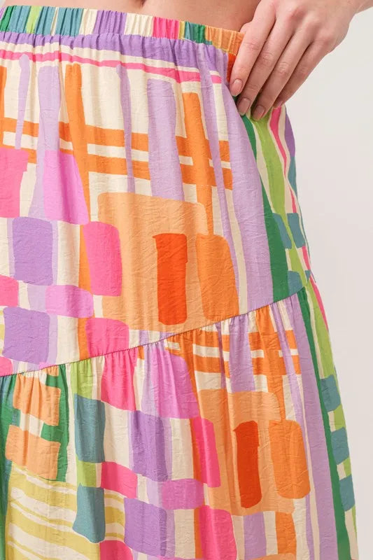 And The Why Asymmetric Geo Printed Tiered Maxi Skirt.