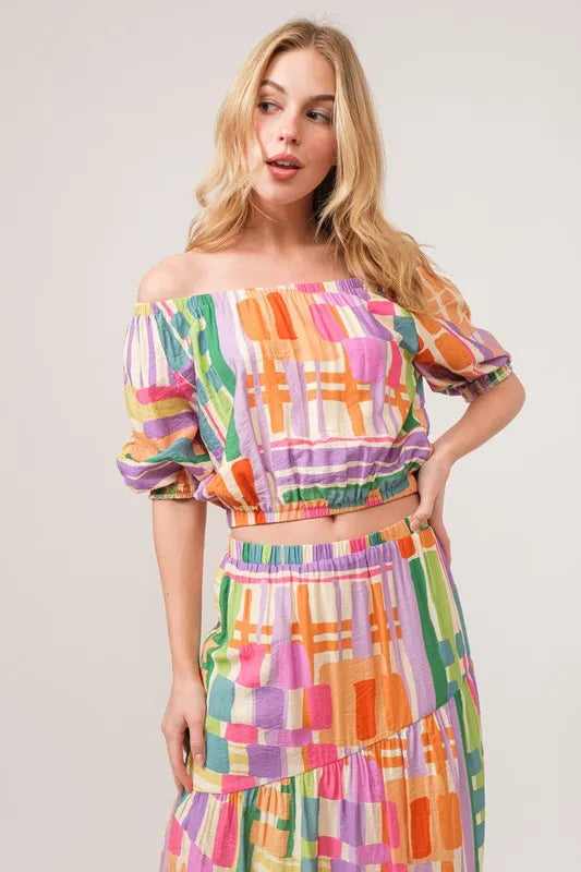 And The Why Asymmetric Geo Printed Tiered Maxi Skirt.