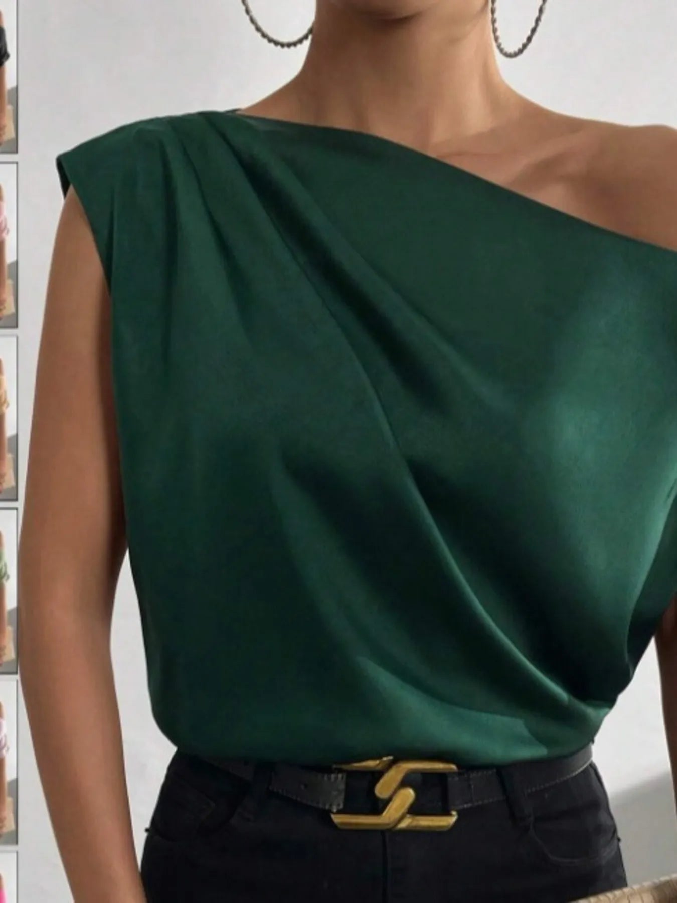 Asymmetrica One-Shoulder Draped Blouse.