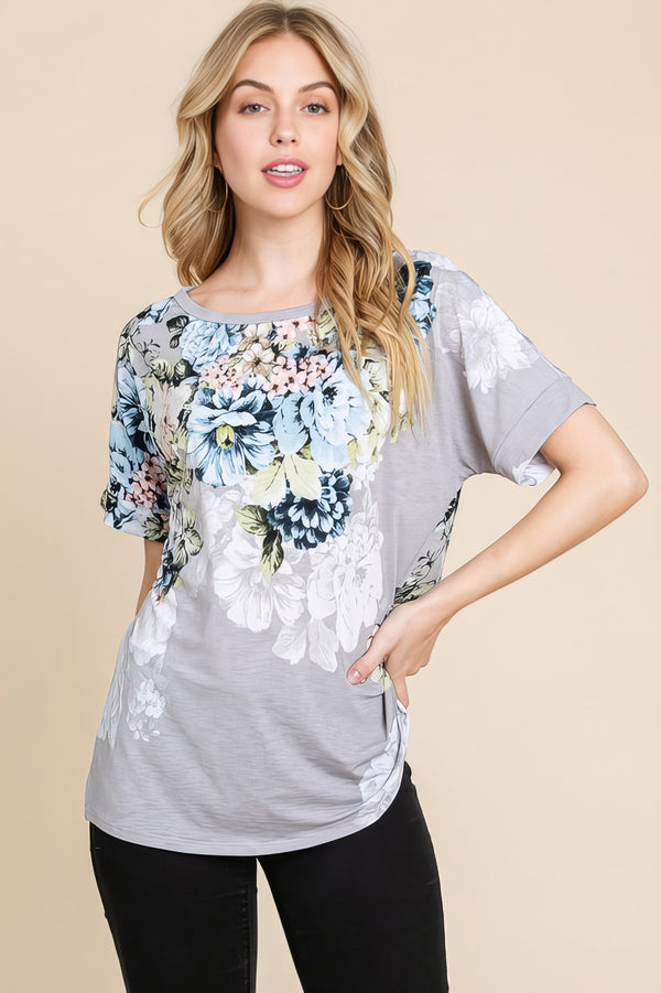Floral Round Neck Short Sleeve T-Shirt