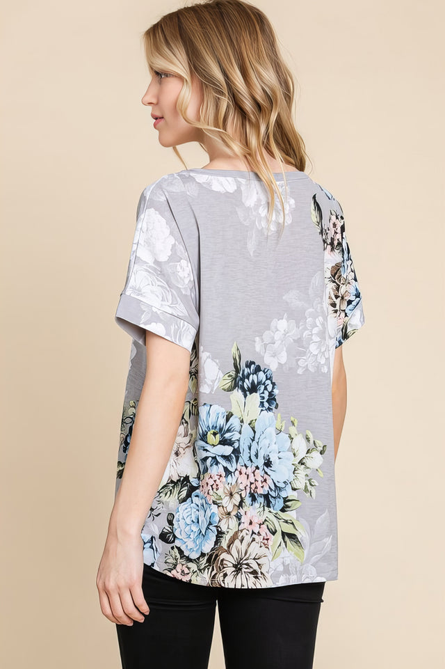 Floral Round Neck Short Sleeve T-Shirt