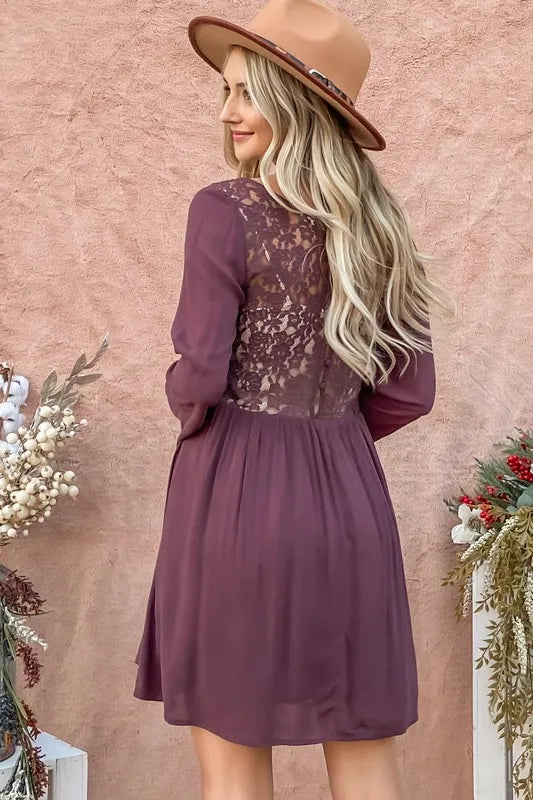 And The Why Back Lace Button Down Detail Bell Sleeve Dress.