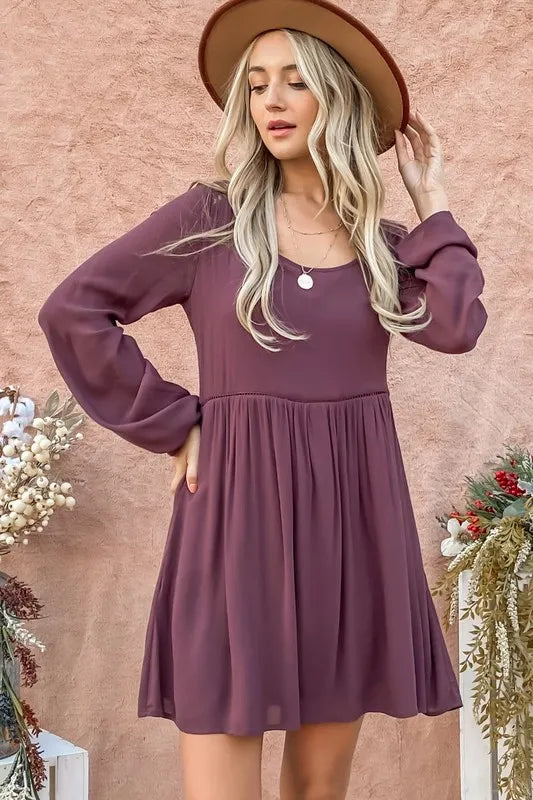 And The Why Back Lace Button Down Detail Bell Sleeve Dress.