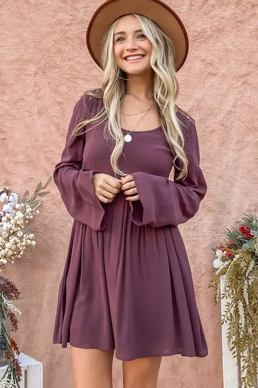 And The Why Back Lace Button Down Detail Bell Sleeve Dress.