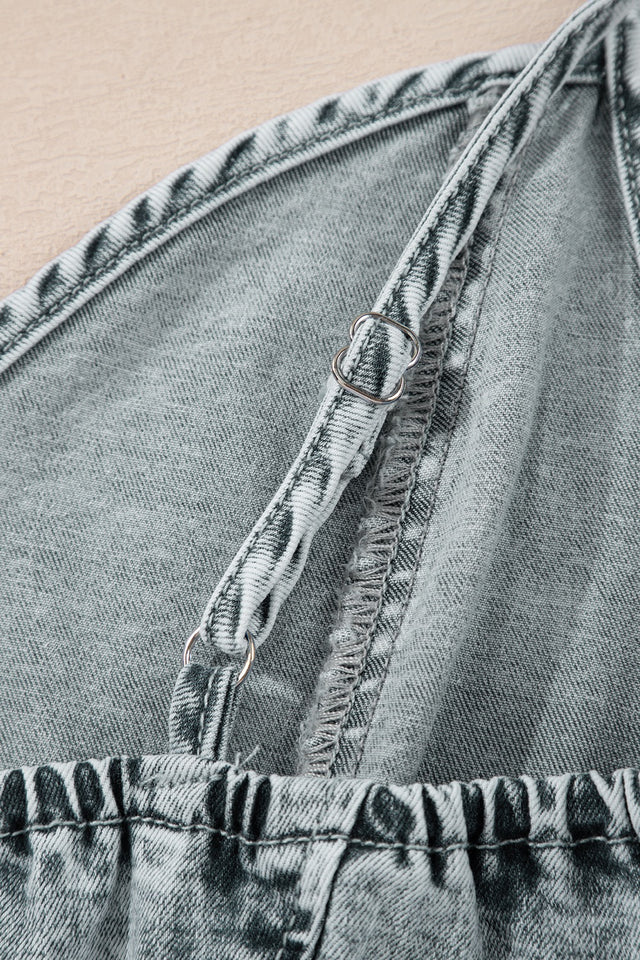 Back Zipped Mini Cami Denim Dress.