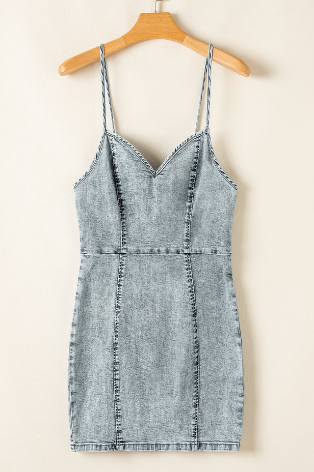 Back Zipped Mini Cami Denim Dress.