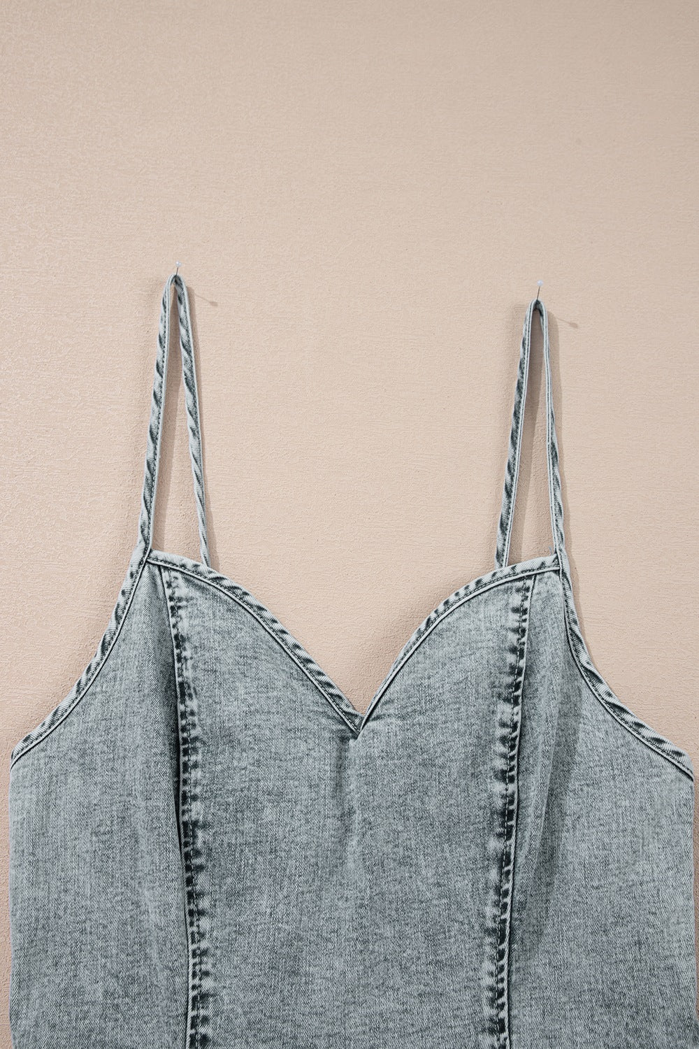 Back Zipped Mini Cami Denim Dress.