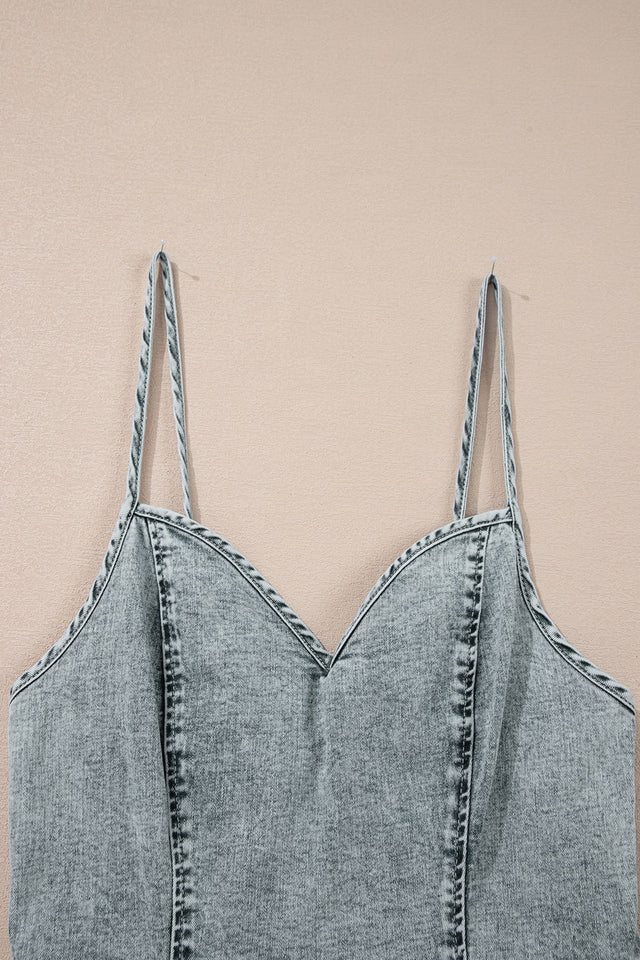 Back Zipped Mini Cami Denim Dress.