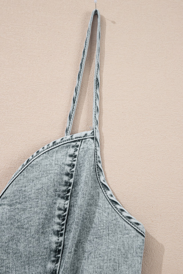 Back Zipped Mini Cami Denim Dress.