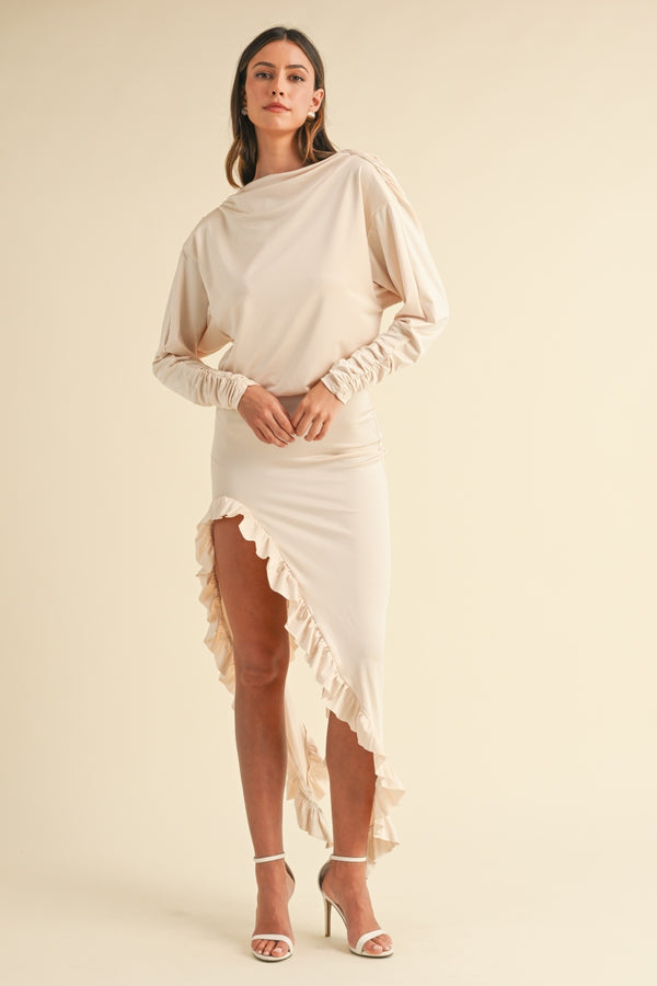 Mable Backless Asymmetric Ruffle Hem Dress with Tied Detail.