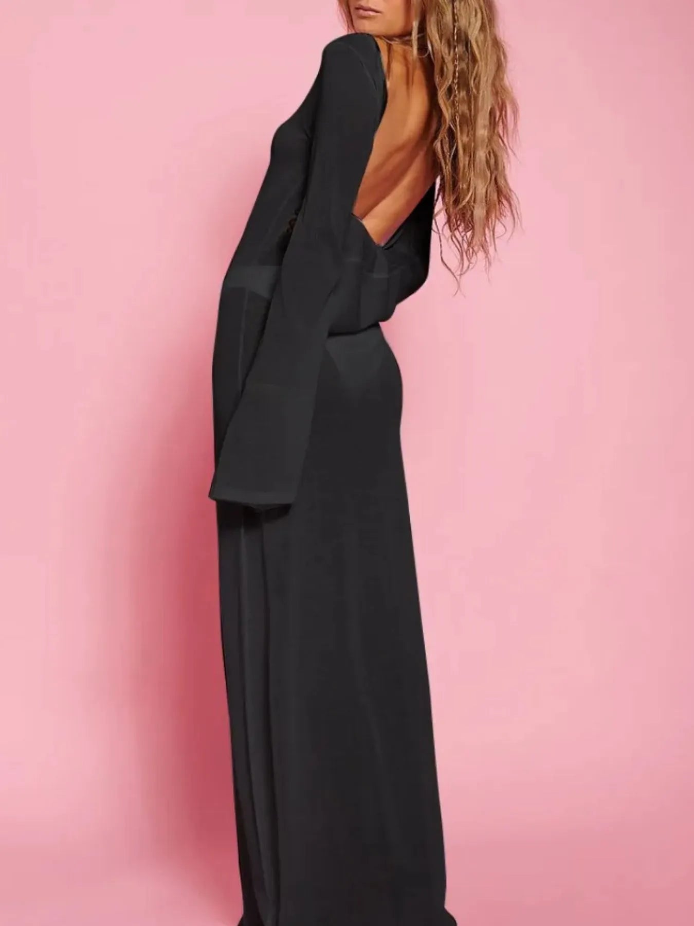 Backless Long Sleeve Maxi Cover-Up.