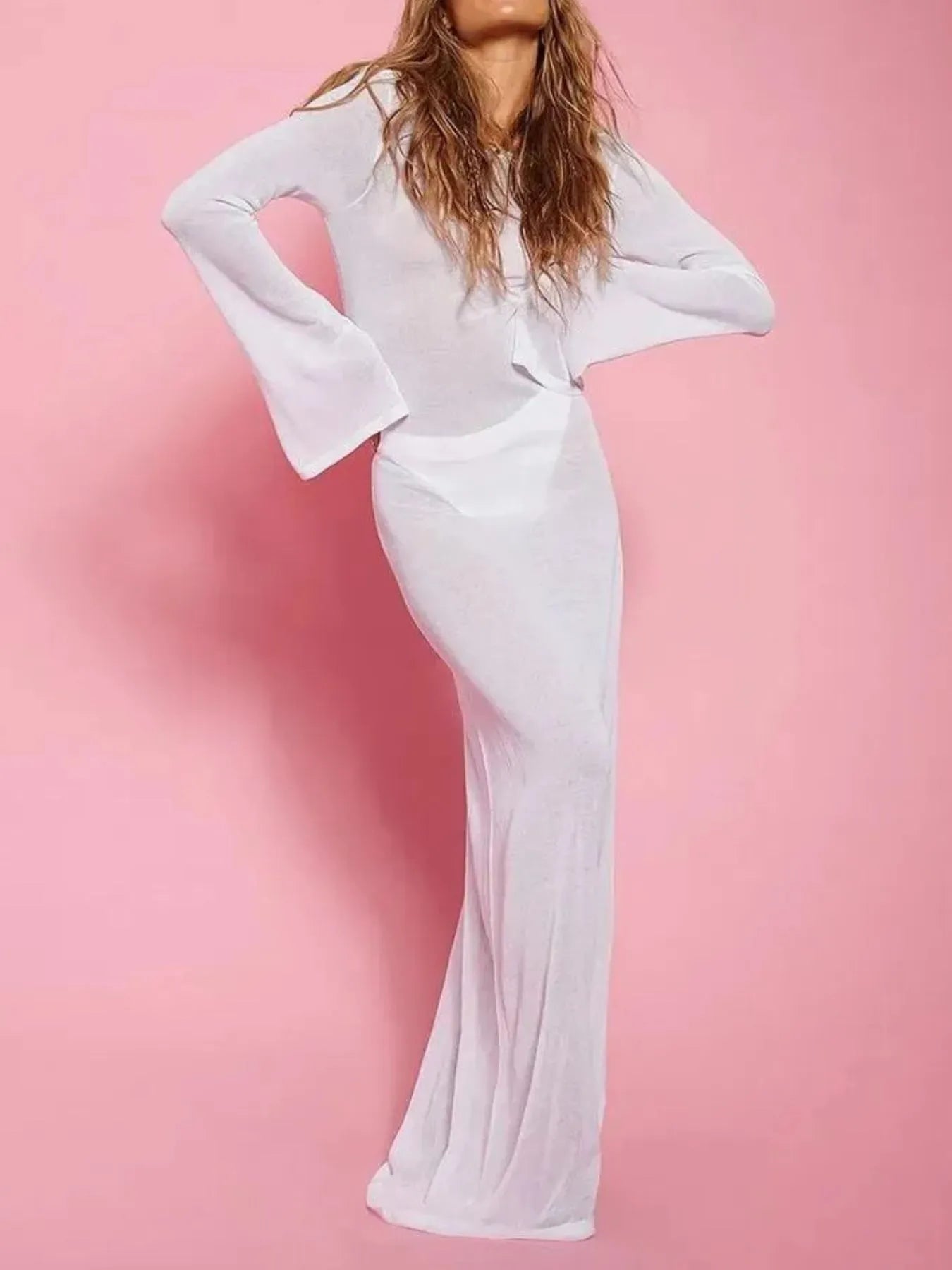 Backless Long Sleeve Maxi Cover-Up.