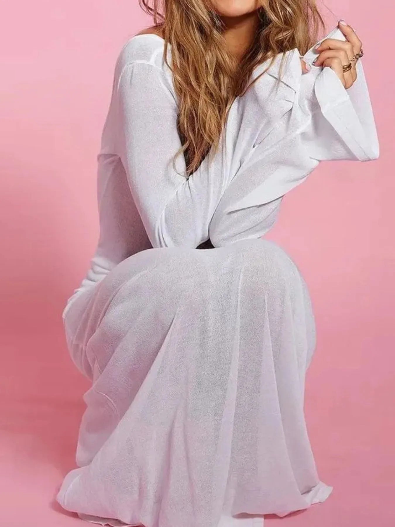 Backless Long Sleeve Maxi Cover-Up.