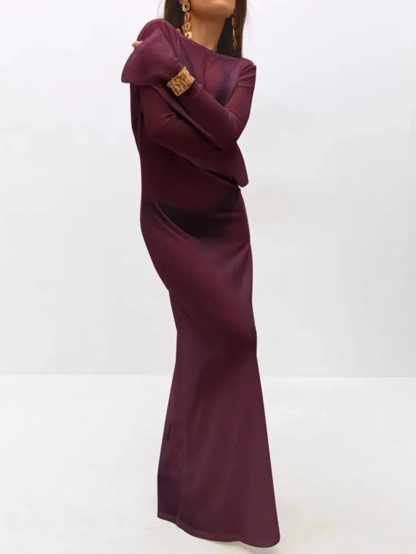 Backless Long Sleeve Maxi Cover-Up.