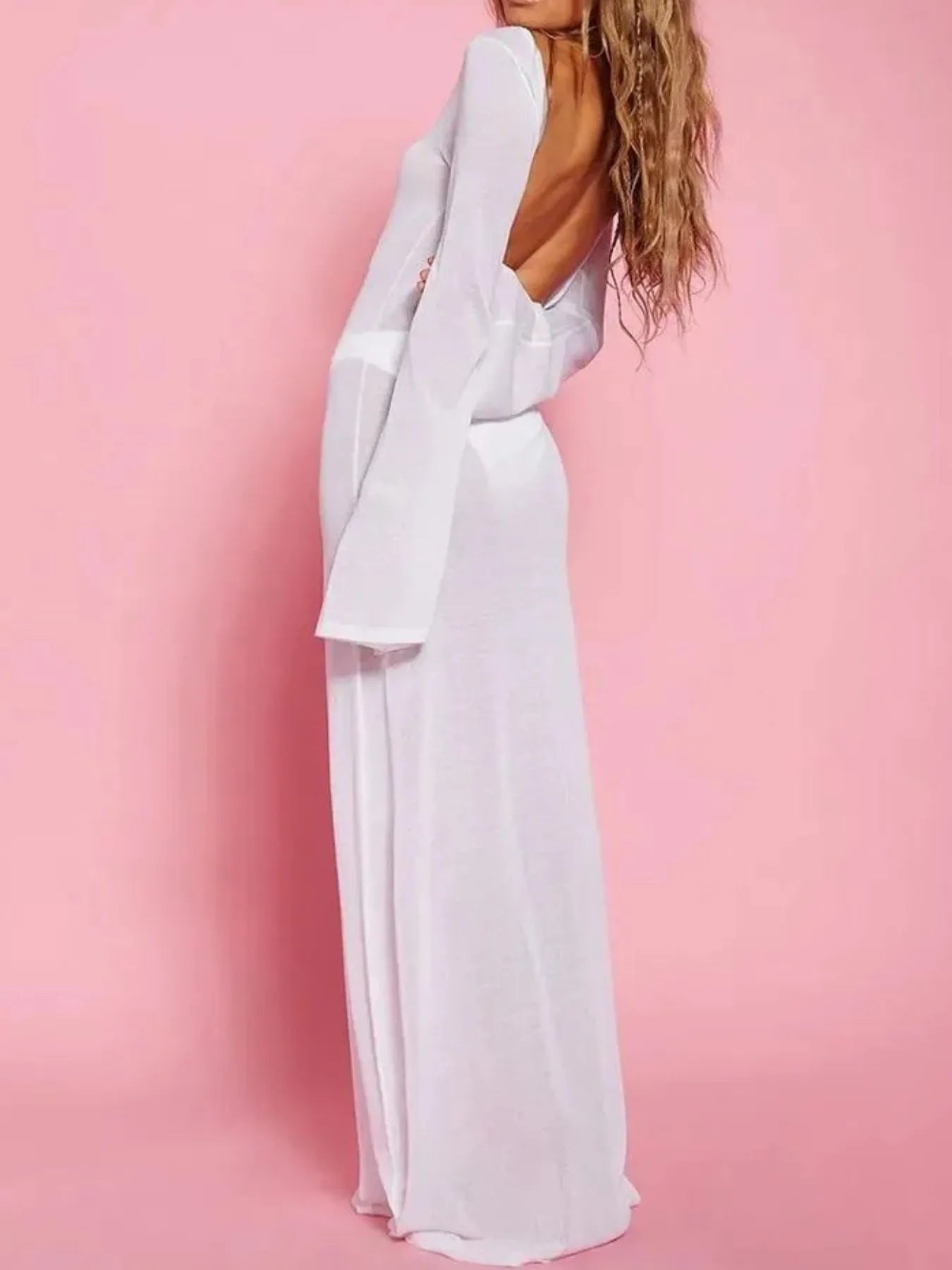 Backless Long Sleeve Maxi Cover-Up.