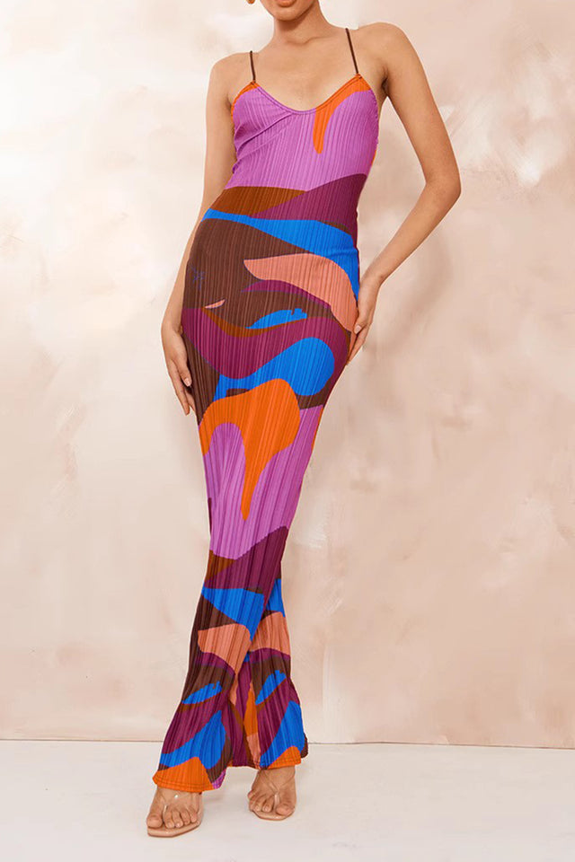 Backless Printed Maxi Cami Dress.