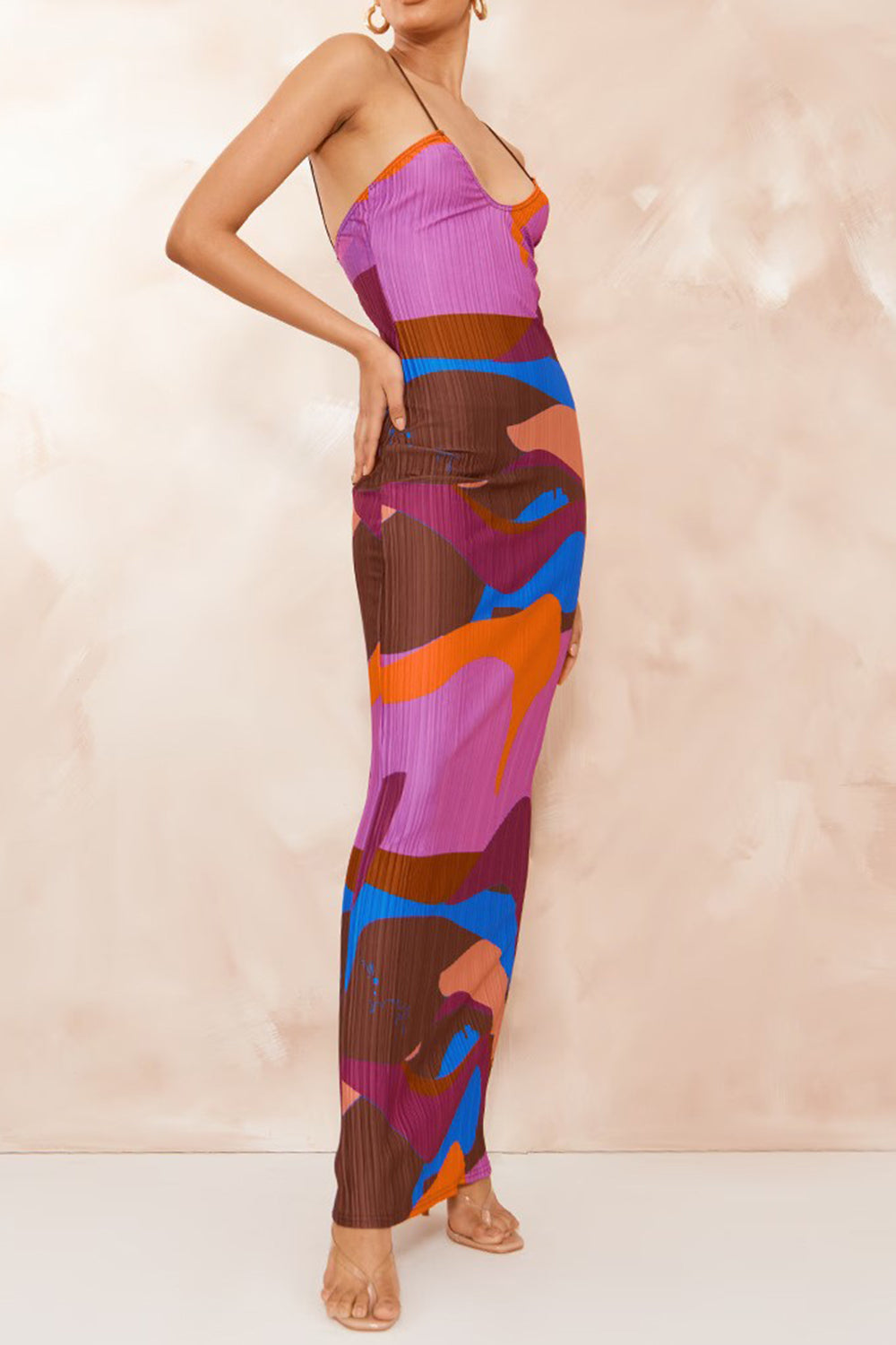 Backless Printed Maxi Cami Dress.