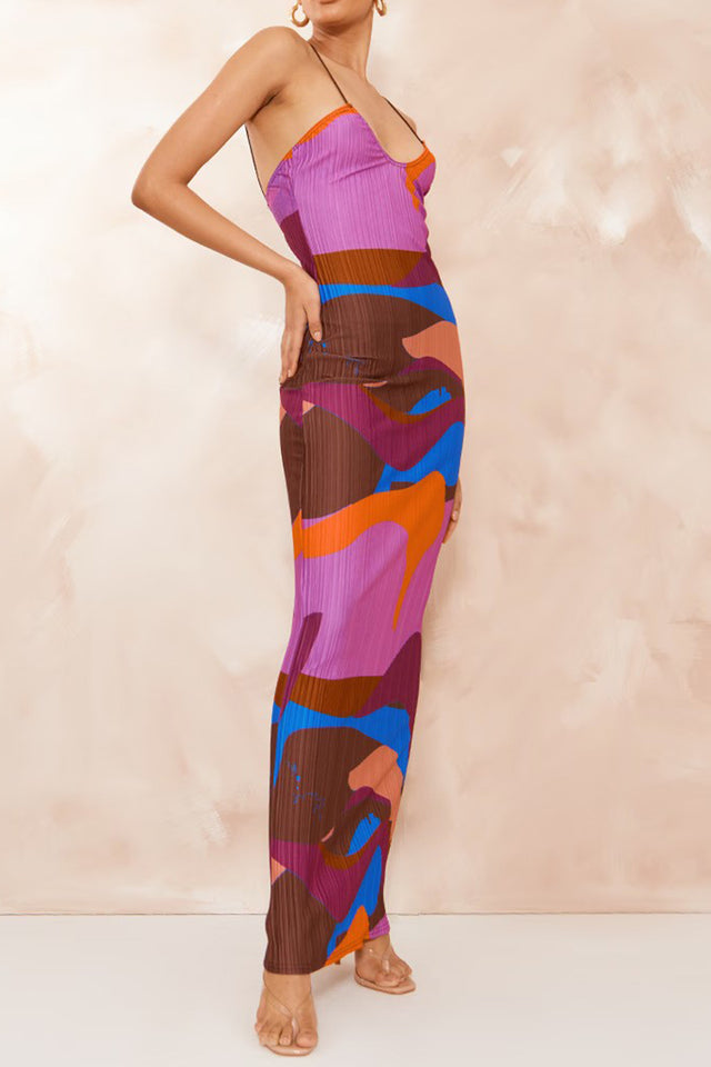 Backless Printed Maxi Cami Dress.