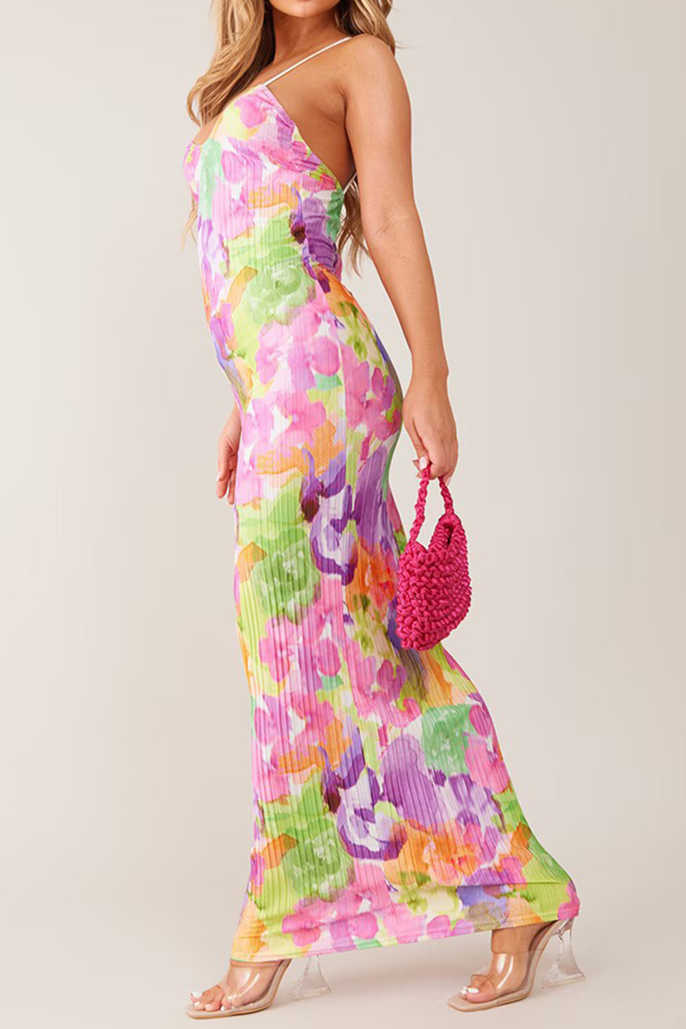 Backless Printed Maxi Cami Dress.