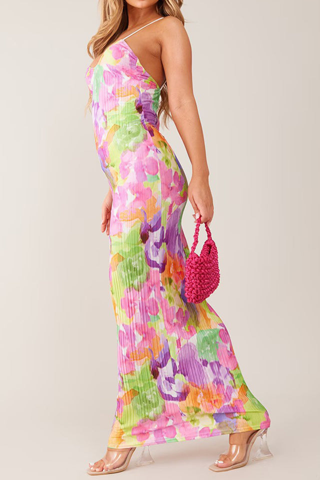 Backless Printed Maxi Cami Dress.