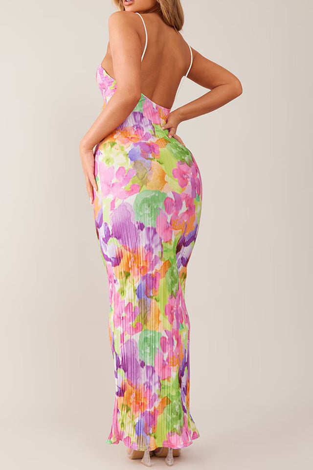 Backless Printed Maxi Cami Dress.