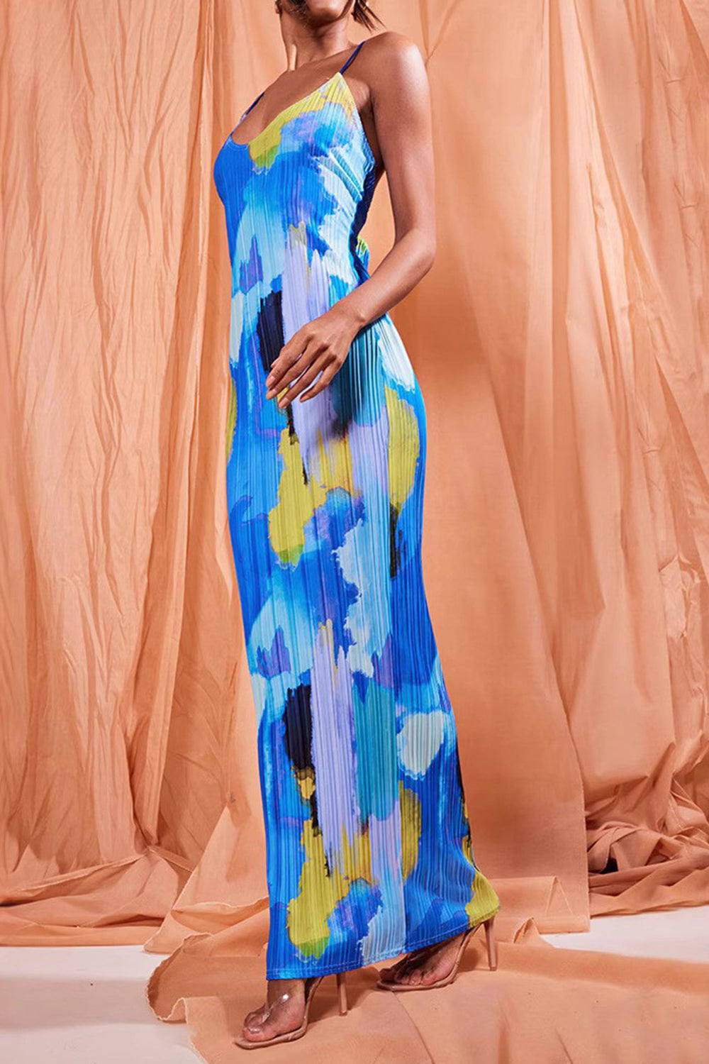 Backless Printed Maxi Cami Dress.