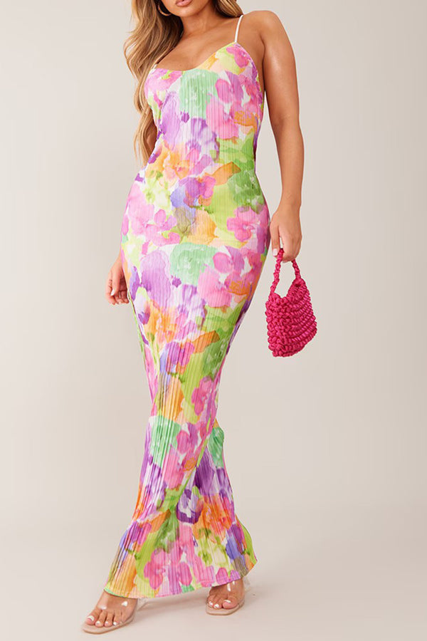 Backless Printed Maxi Cami Dress.