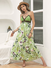 Backless Printed V-Neck Cami Dress.