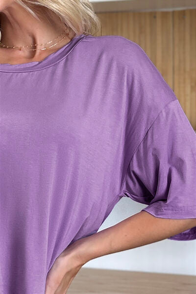Bamboo Round Neck Drop Shoulder T-Shirt