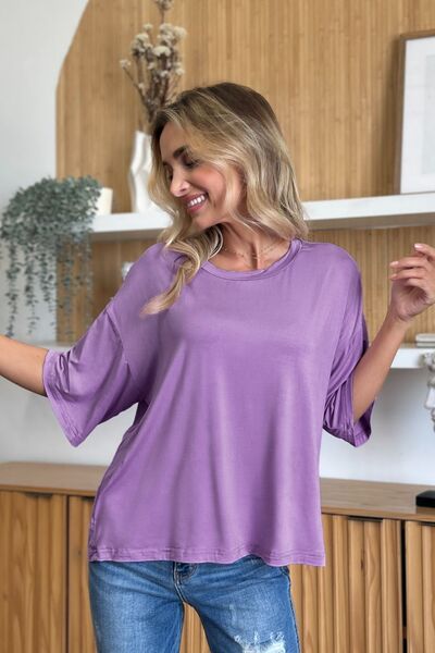 Bamboo Round Neck Drop Shoulder T-Shirt