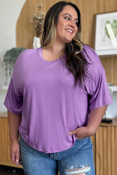 Bamboo Round Neck Drop Shoulder T-Shirt