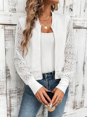Lace patchwork long sleeve jacket with a baseball collar.