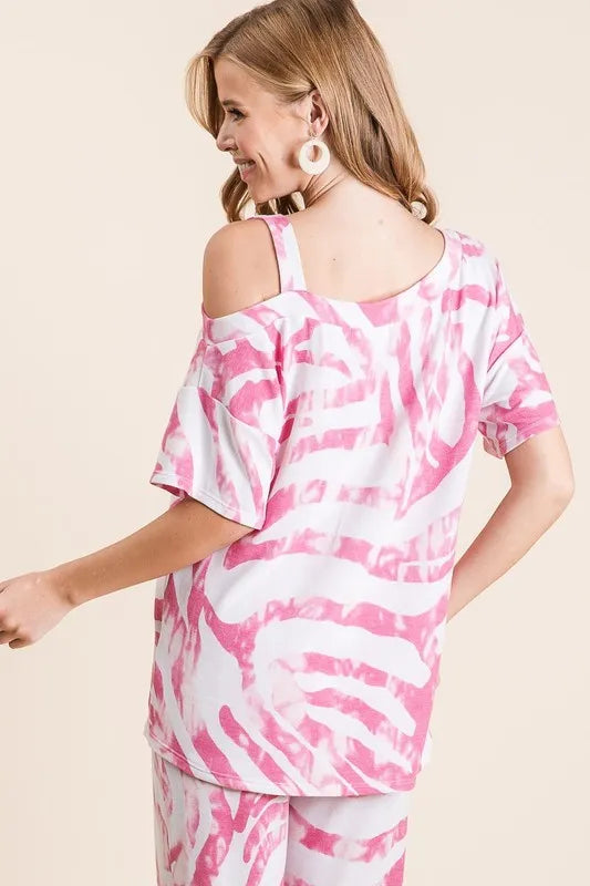 BiBi Zebra Print French Terry Top and Pants Set.