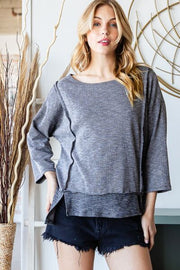 Reborn J boat neck exposed seam slit top.