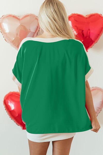 Boat neck half sleeve blouse.