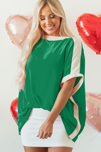 Boat neck half sleeve blouse.