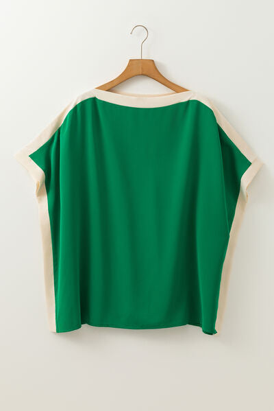Boat neck half sleeve blouse.
