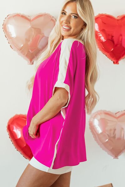 Boat neck half sleeve blouse.
