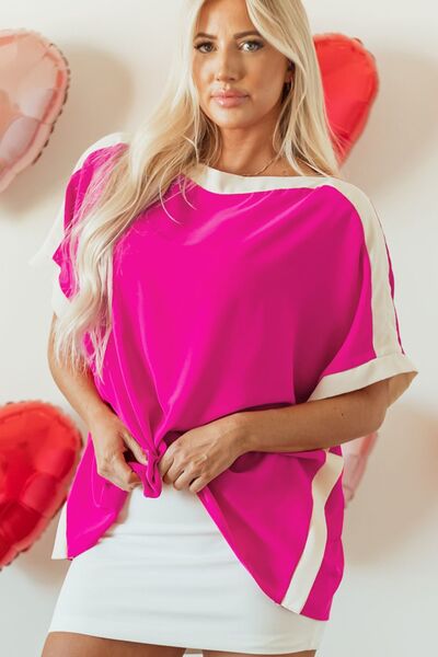 Boat neck half sleeve blouse.