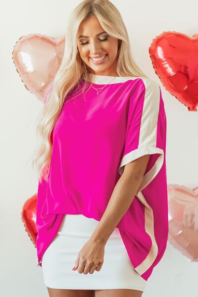 Boat neck half sleeve blouse.