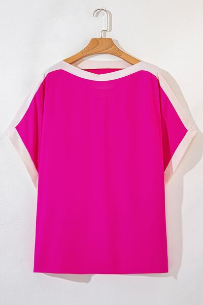 Boat neck half sleeve blouse.