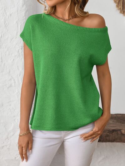 Mandy boat neck short sleeve knit top.