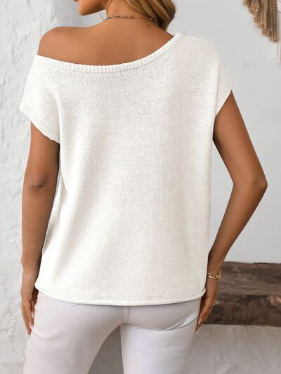 Mandy boat neck short sleeve knit top.