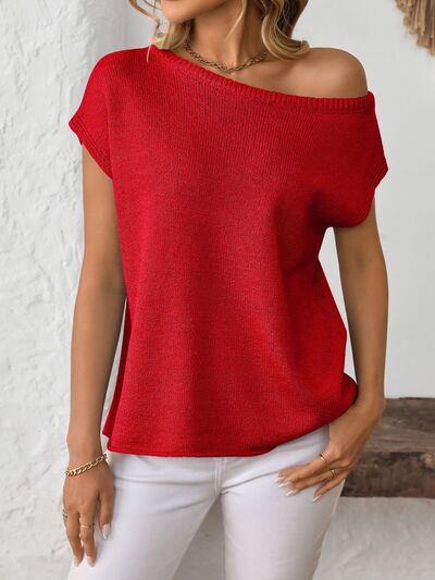 Mandy boat neck short sleeve knit top.