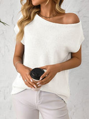 Mandy boat neck short sleeve knit top.