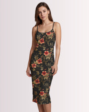 Womens Bodycon Midi Dress - Vintage Hawaiian I