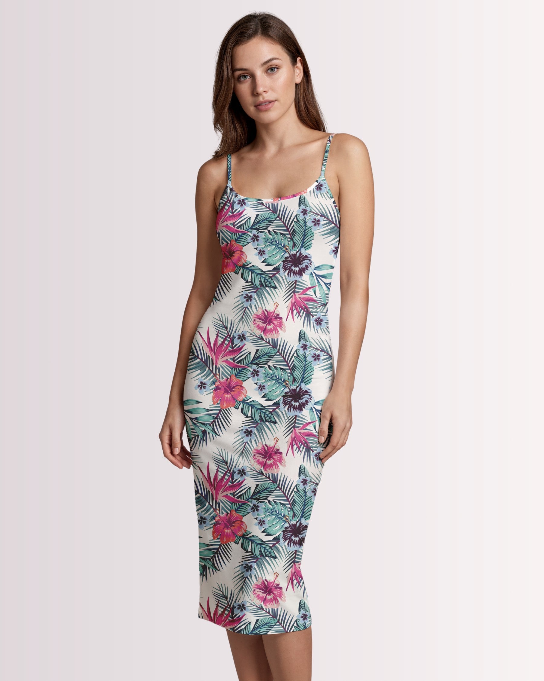 Womens Bodycon Midi Dress - Tropical V